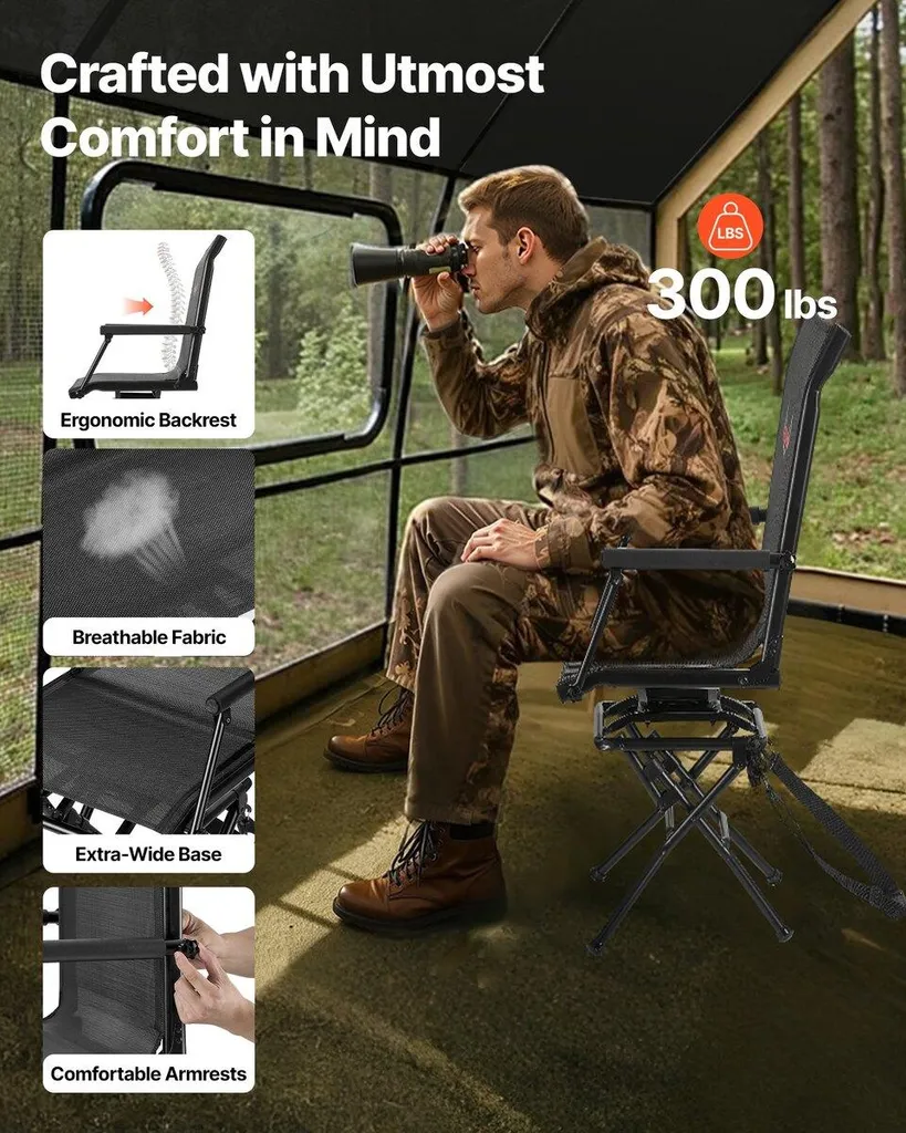 Chaise de chasse silencieuse pivotante 360 avec sangle de transport - 2