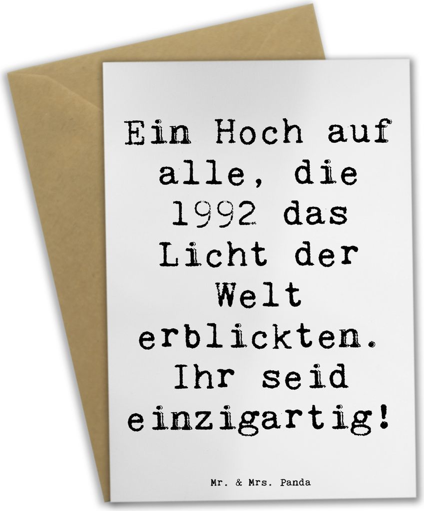 Mr. & Mrs. Panda Grußkarte Spruch 1992 Geburtstag Einzigartig - Weiß - Geschenk, glückwunschkarten, einladungskarten, Klappkarte, weihnachtskart...