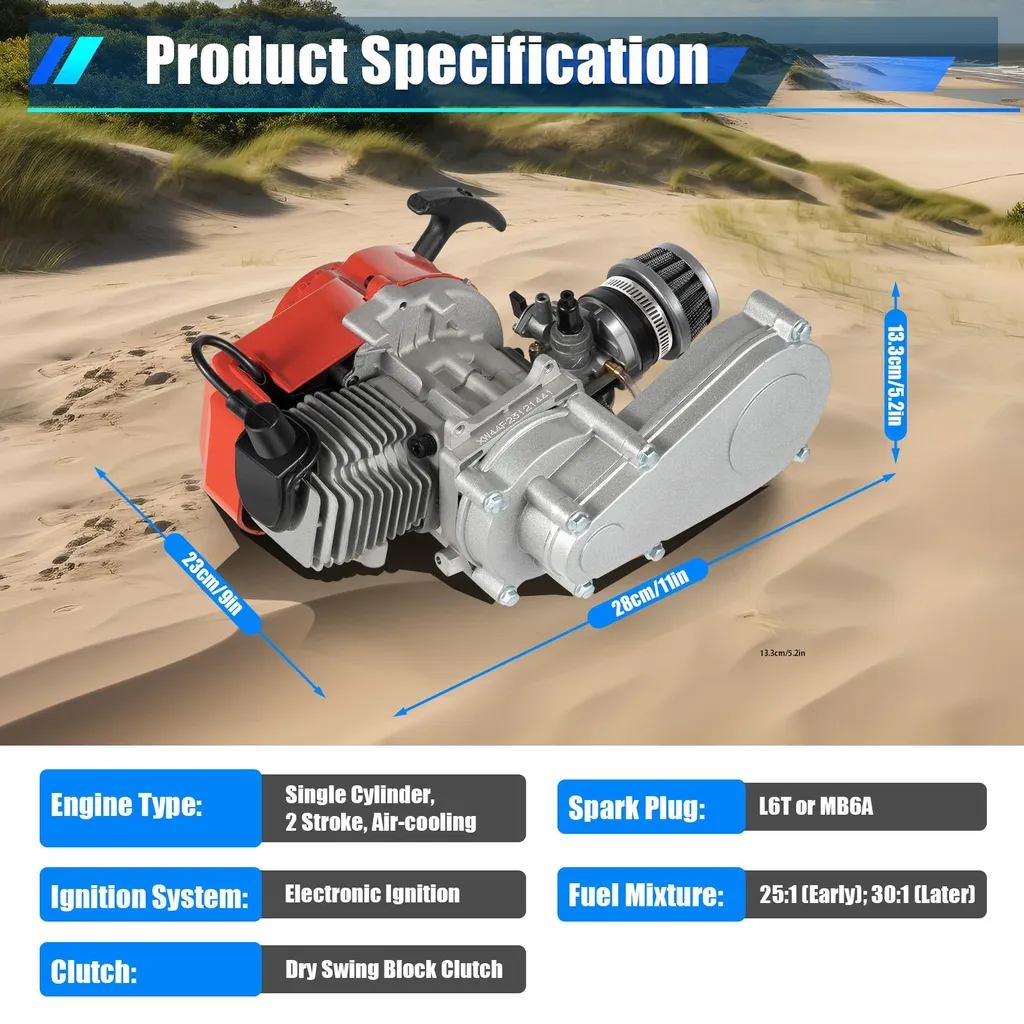 Mini-moteur 49cc 2 temps refroidi par air en alliage argenté durable