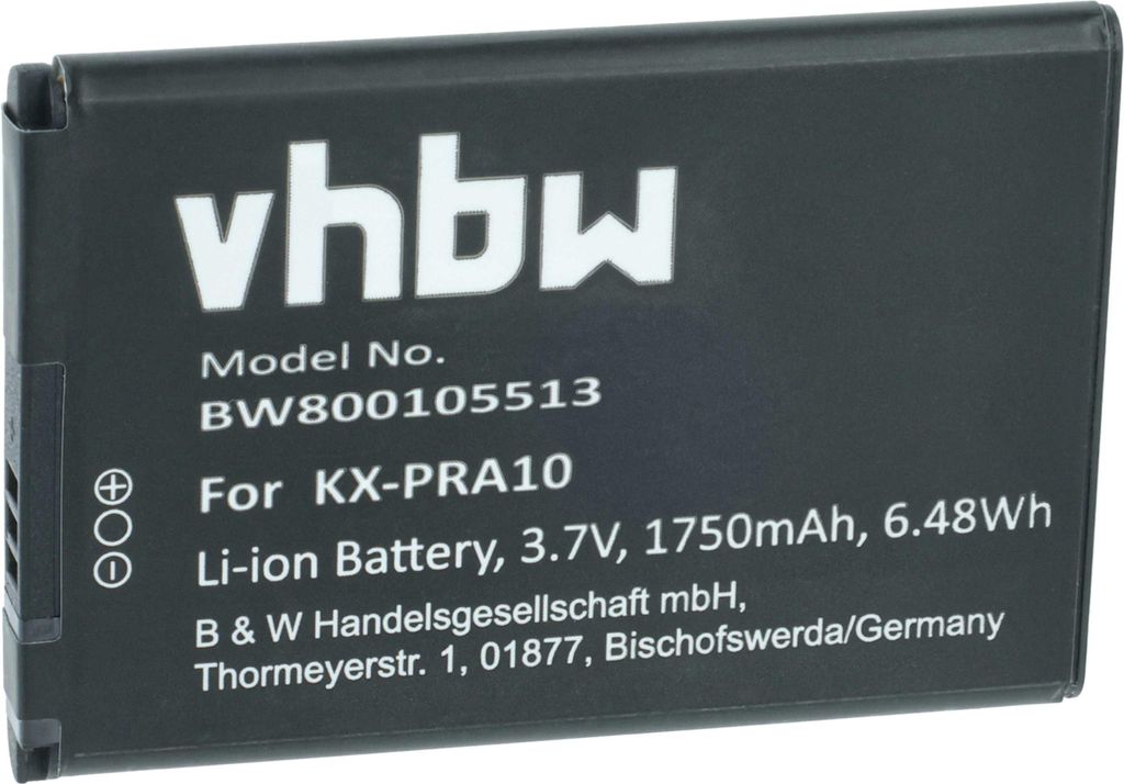 vhbw Akku kompatibel mit Panasonic KX-PRXA10, KX-PRX120GW, KX-PRX150GB, KX-PRX150, KX-PRX150GW schnurlos Festnetz Telefon (1750 mAh, 3,7 V, Li-Ion)