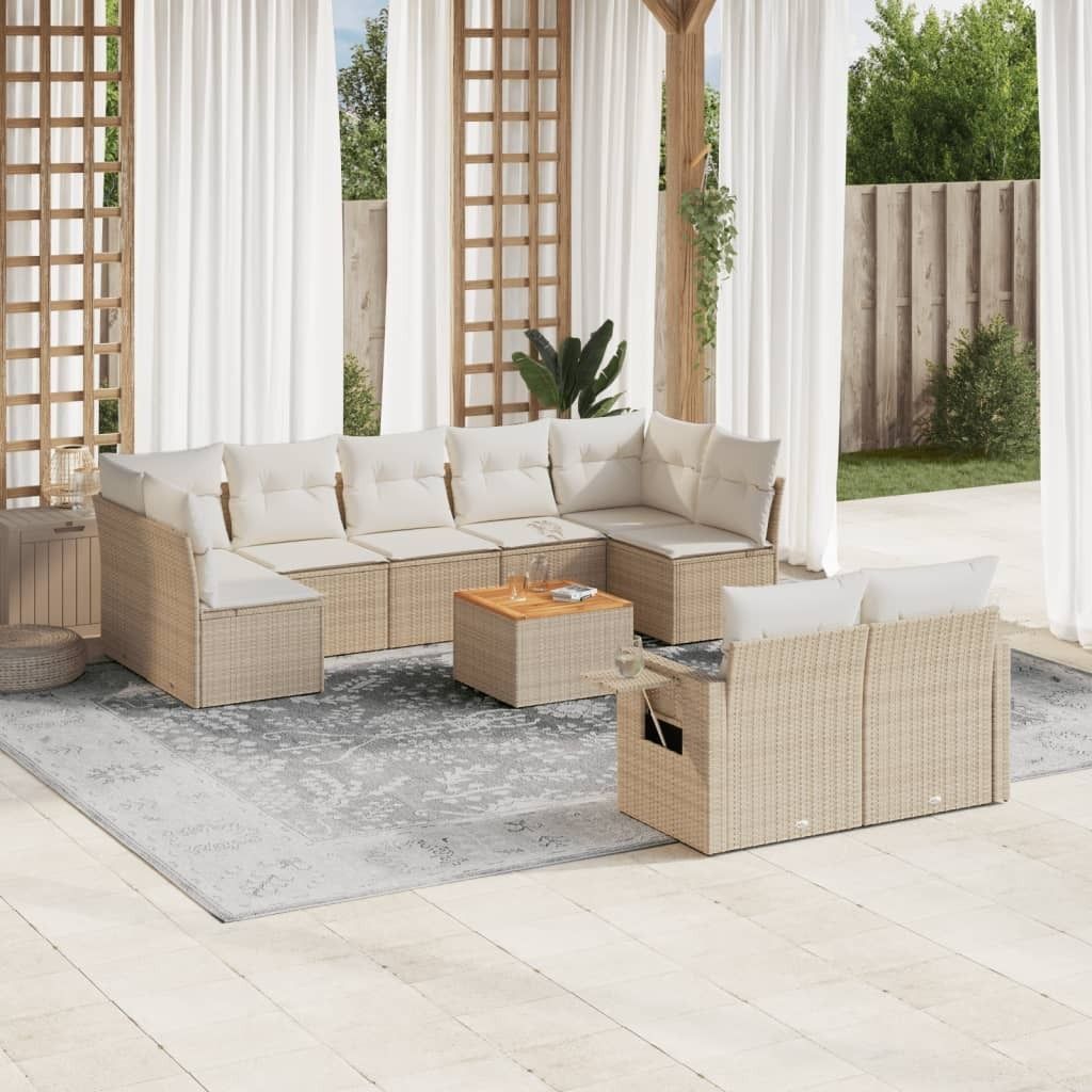Maison Exclusive - 10-tlg. Garten-Sofagarnitur mit Kissen Beige Poly Rattan
