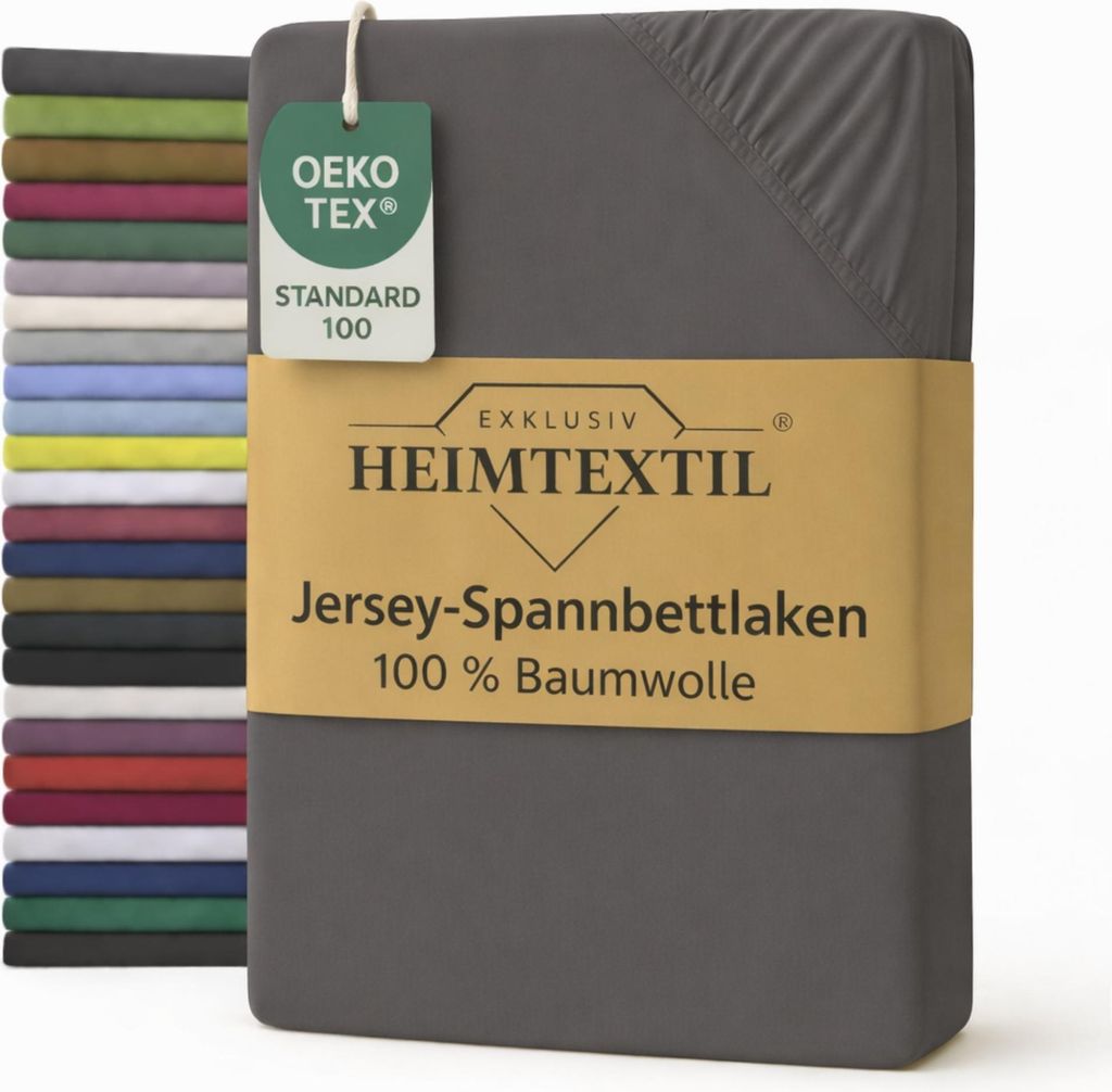 EXKLUSIV HEIMTEXTIL Jersey Spannbettlaken Premium 100 x 200 cm Grau 100% Baumwolle Bed-Sheet Bettlaken Spannbetttuch Topper Leinentuch
