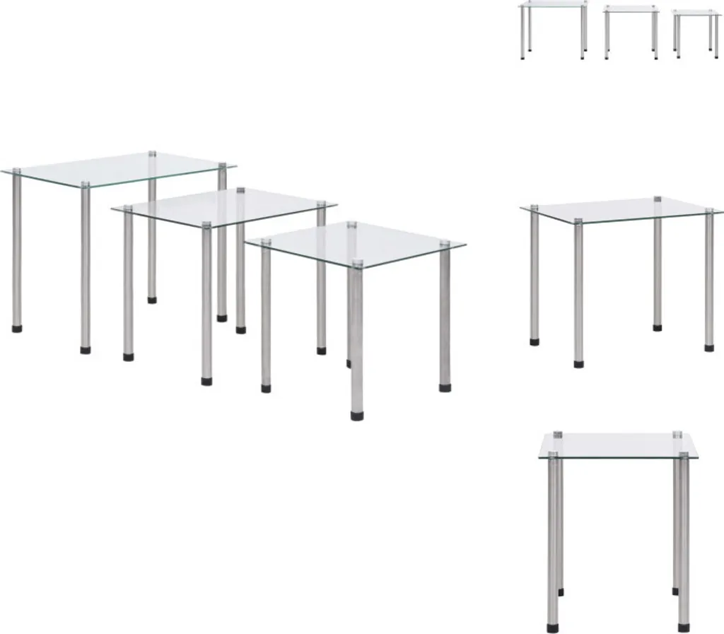 vidaXL Set tavoli 3 pezzi vetro temperato trasparente - Tavolini