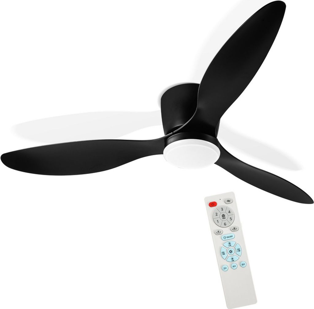 TolleTour 132CM Deckenventilator mit LED Beleuchtung und Fernbedienung Ventilator Lüfter Deckenlampe Schwarz