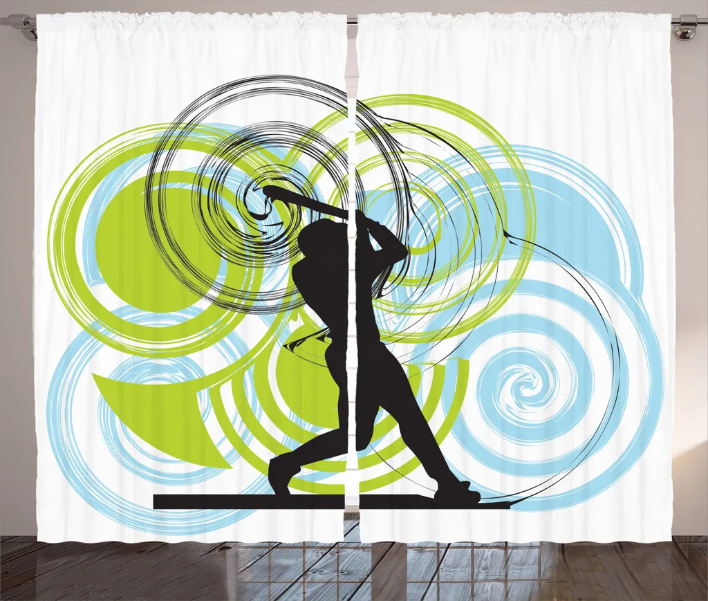 ABAKUHAUS Rideau de baseball rustique froncé vert et noir 280x225 cm