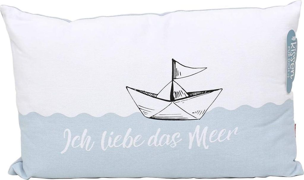 Dekohelden24 Meer Kissen mit Bezug aus 100% Baumwolle, L/B/H: 40 x 13 23 cm. Motiv: Ich Liebe das Meer.