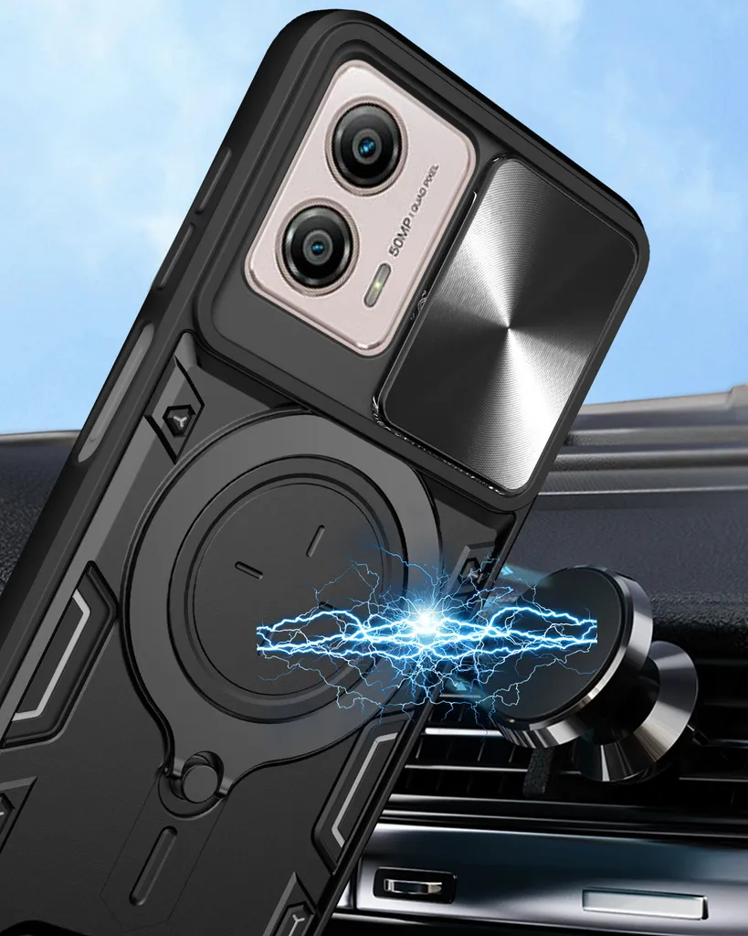 Custodia per Motorola Moto G53 Custodia resistente a doppio strato con copertura della fotocamera e supporto ad anello Viola - 4