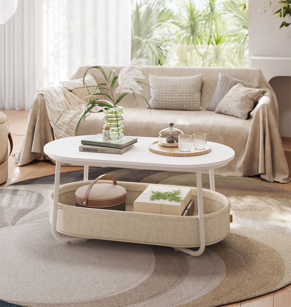 VASAGLE Couchtisch, Beistelltisch, moderner mit Stoffkorb, Produktbild 1