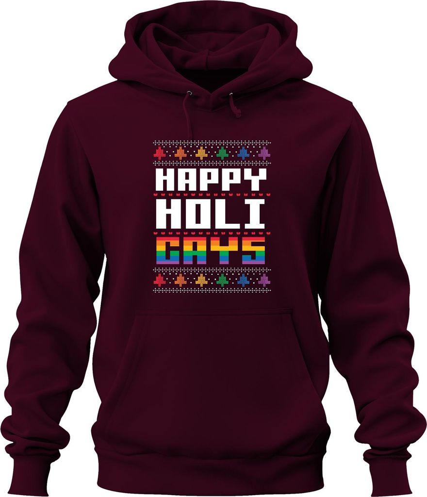 Happy Holi Gays LGBTQ X-mas - Weihnachten Weihnachtsgeschenk Christmas Uni Hoodie Kapuzenpullover, Burgundy, 3XL