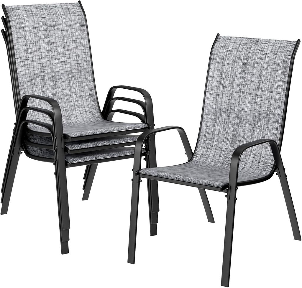 Satz von 4 stapelbaren Gartenstühlen YTC-301, Tragfähigkeit 150 kg, leinengrau