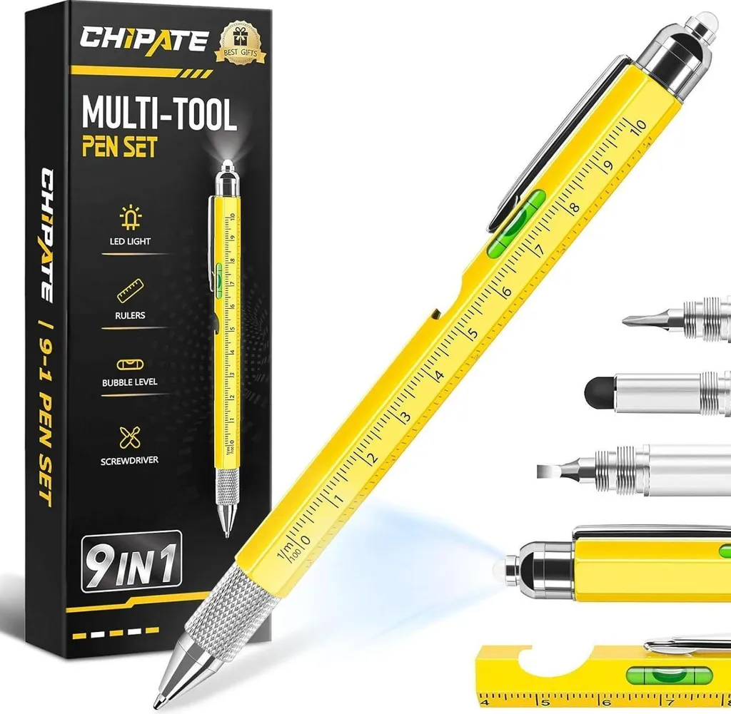 Stylo 9 en 1 multifonctions pour ne plus jamais chercher vos outils jaune