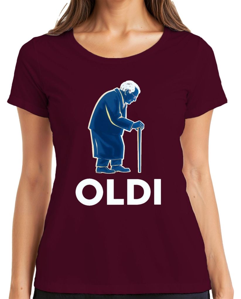 OLDI Rentner Opa Gehstock lustig Geschenk Geburtstag Retro Damen T-Shirt, Burgundy, XXL