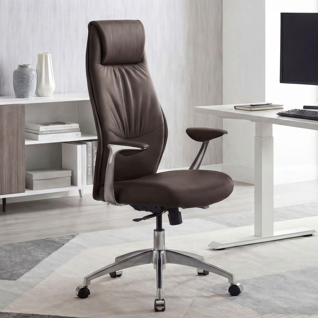 FineBuy Bürostuhl Braun Echt-Leder Schreibtischstuhl 120KG Produktbild 