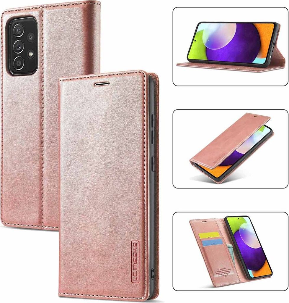 Galaxy A52 Hülle, Standfunktion Kartenfach Wallet Leder Schutzhülle für Samsung Galaxy A52 5G / A52S 5G Pink