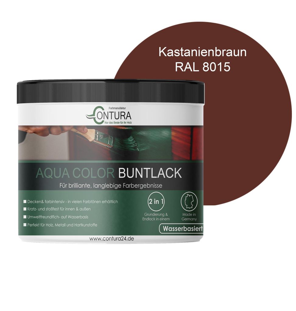 Contura 250ml. Buntlack Lackfarbe Lack Außen Innen Holz Metall Farbe Holzlack Möbellack - RAL 8015 Kastanienbraun