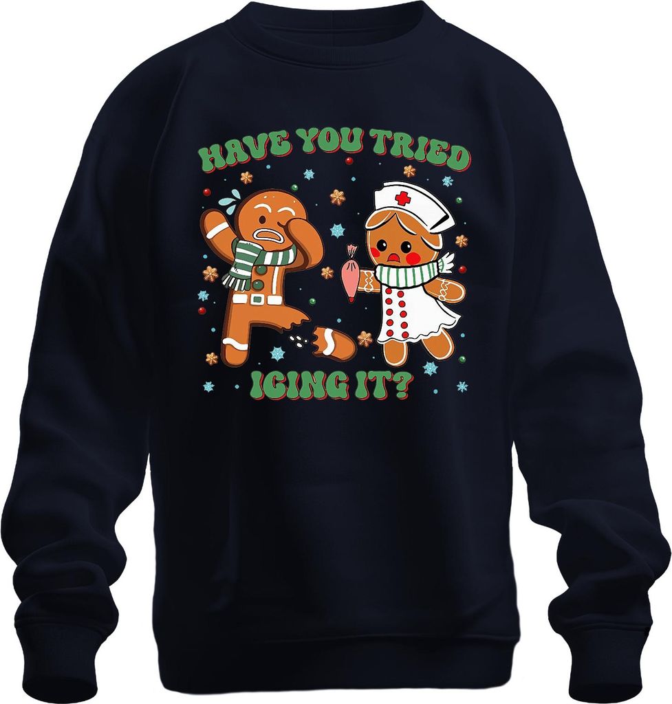 Christmas Gingerbread Nurse Cookie Have You Tried Icing It Uni Sweatshirt Pullover, Navy, XXL