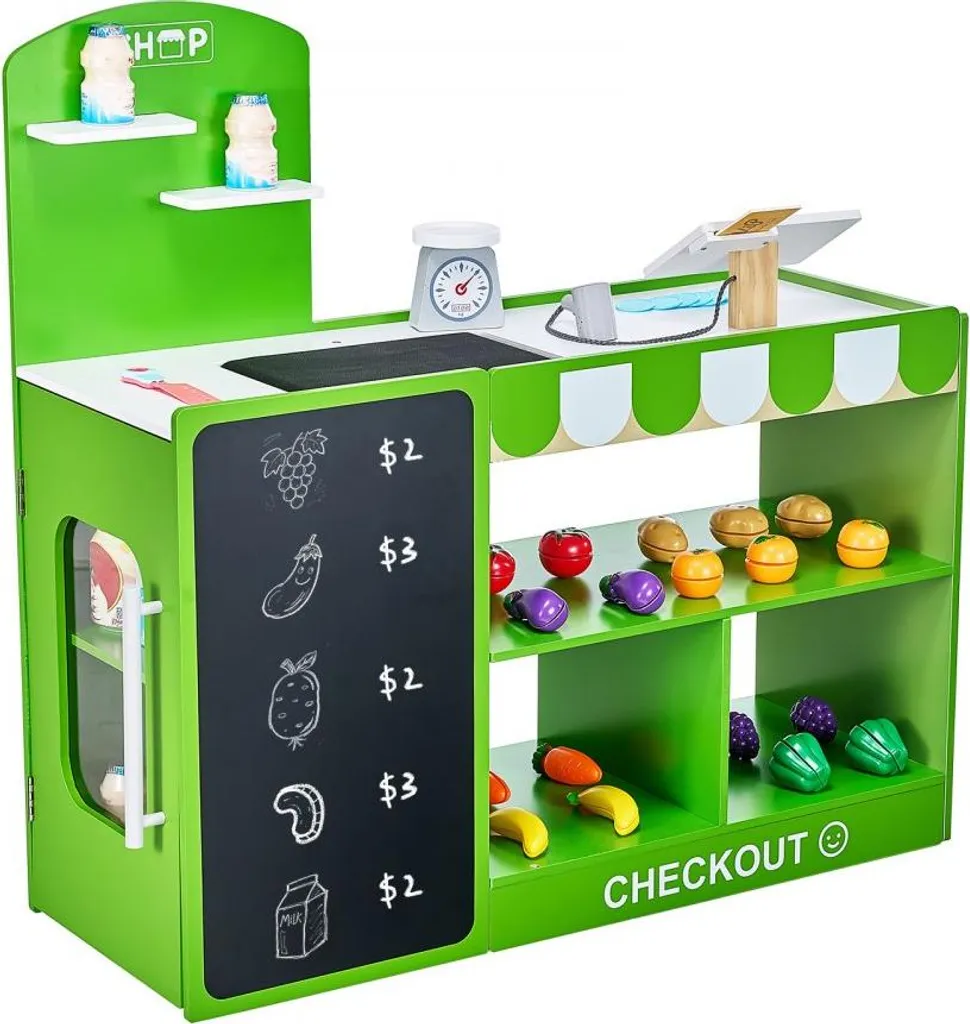 Jeu de supermarché en bois avec caisse enregistreuse et 35 accessoires