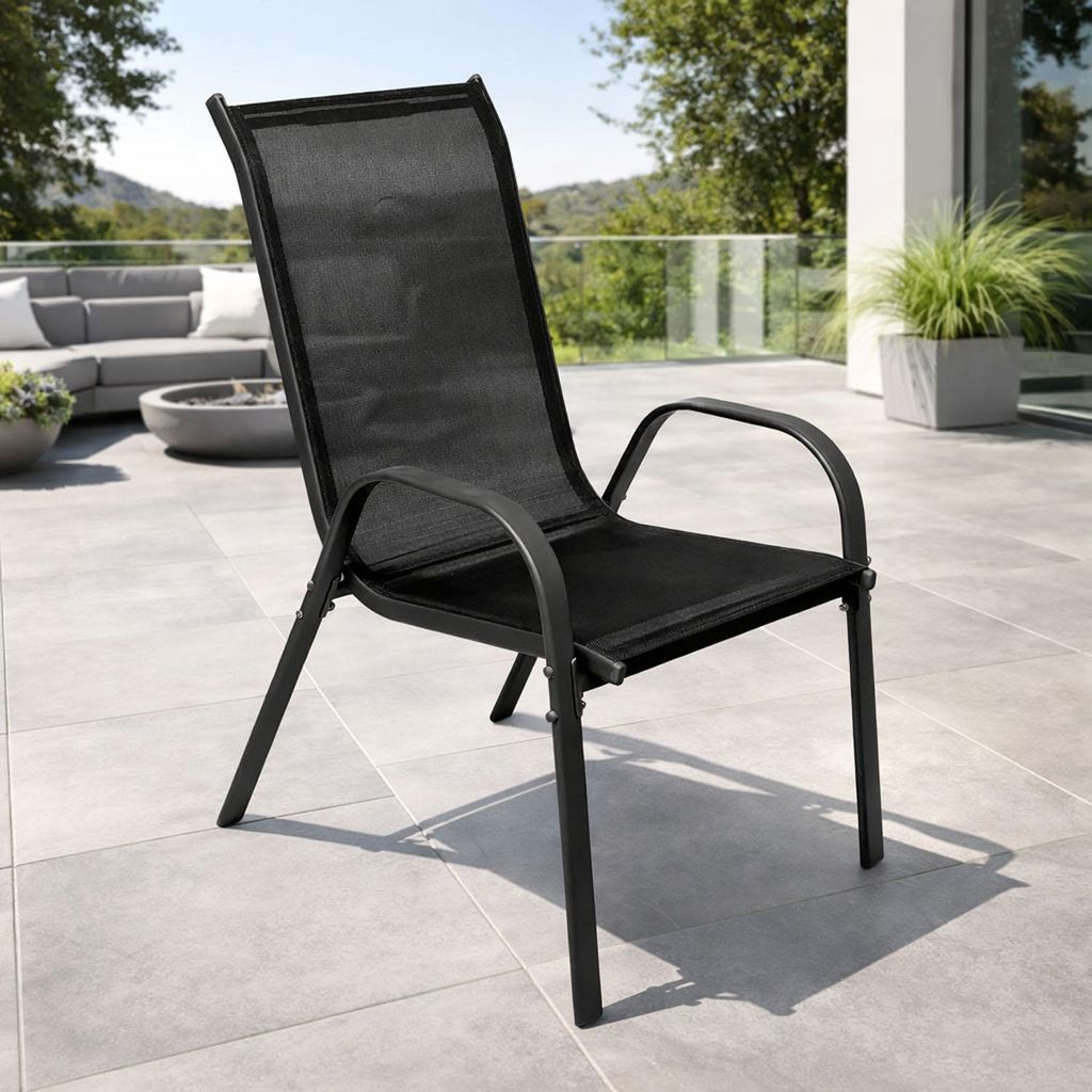 Garten Stapelstuhl Farbe Anthrazit - Schwarz Metall - Textil