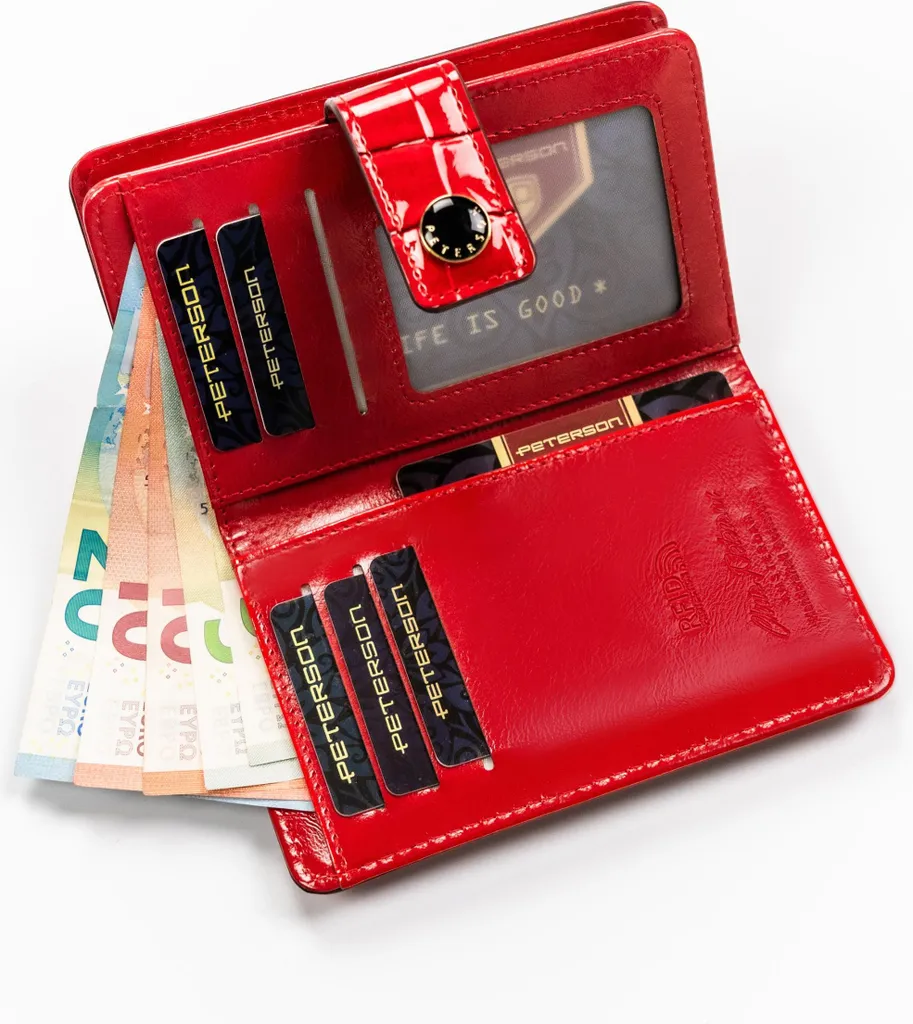 Portafoglio Da Donna In Pelle Con Protezione RFID – Compatto, 13x9,5 Cm, 5 Slot Per Carte, Scomparto Monete Con Bottone