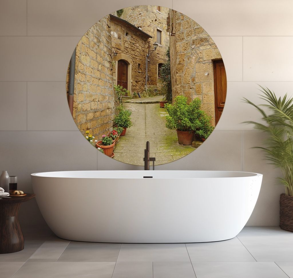 Wallario wasserfestes Poster selbstklebend 120 x 120 cm, Weg durch die Altstadt - Toskana in Italien, Badezimmerposter Spritzschutz mit Hochglanzob...