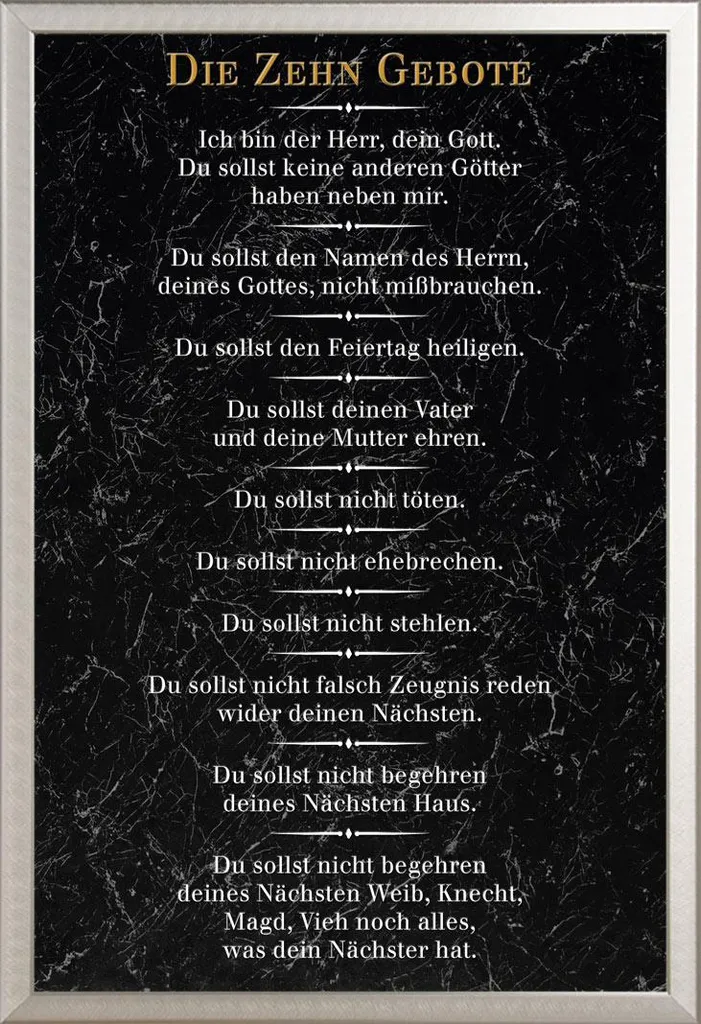 Affiche Les 10 commandements sous vitre acrylique et cadre alu Shinsuke