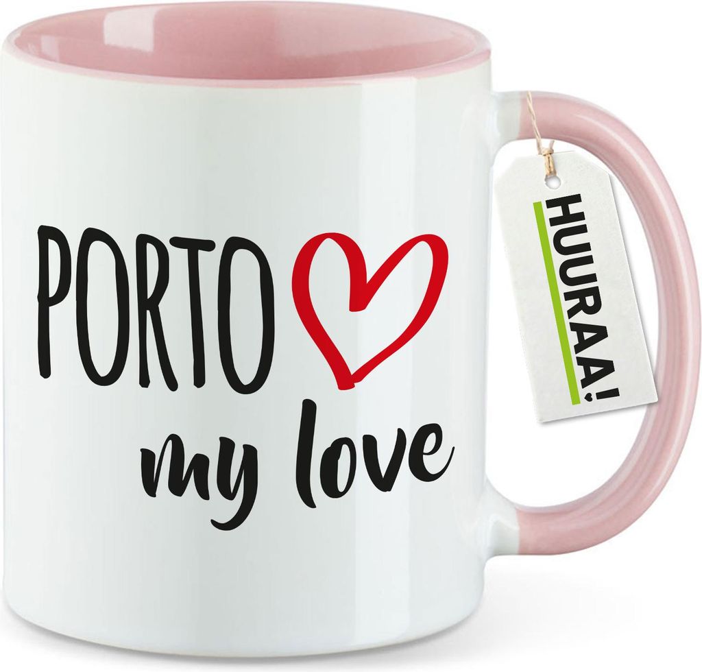 Huuraa Kaffeetasse Porto my love 330ml Rosa Keramik Kaffeebecher Geschenkidee