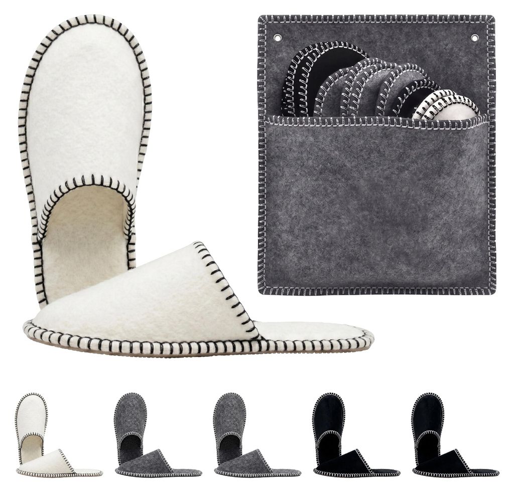 Relaxdays gastenslippers, set van 6 paar, met tas, maten Productafbeelding 