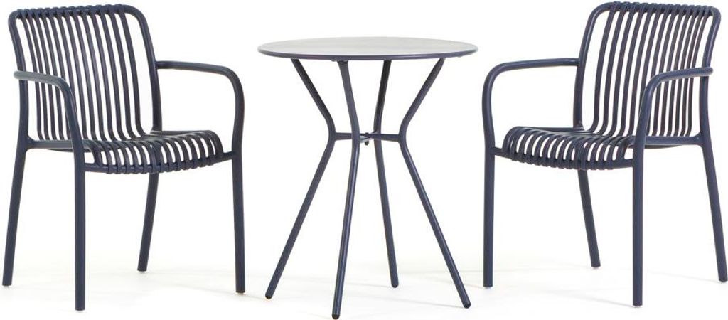 Balkon-Set mit rundem Tisch Ø60 cm aus Stahl und 2 stapelbaren Stühlen aus Harz mit Glasfaser – modernes, robustes und platzsparendes Design f...