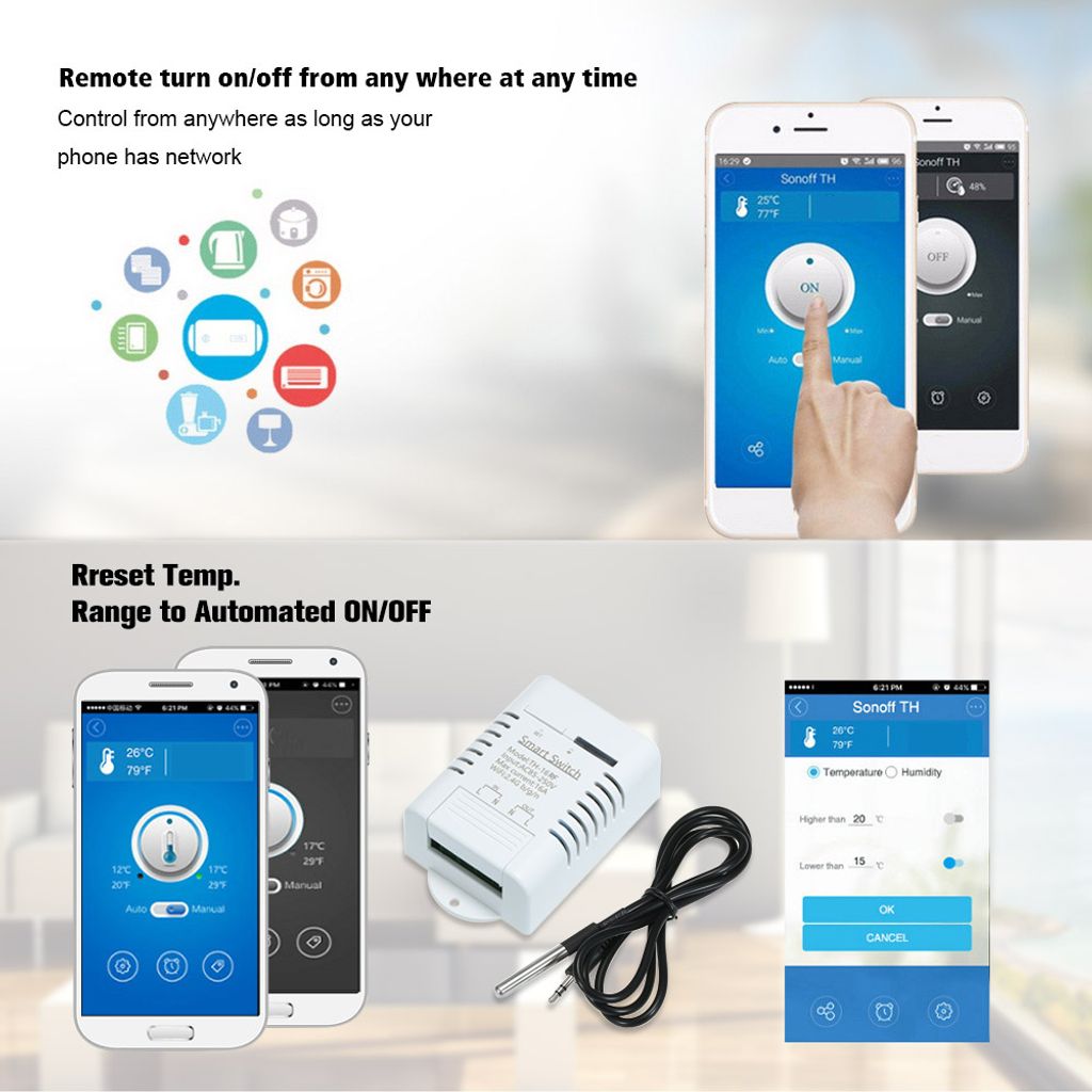 SONOFF TH16 WiFi WLAN Smart Schalter Überwachung der Temperatur Luftfeuchtigkeit 