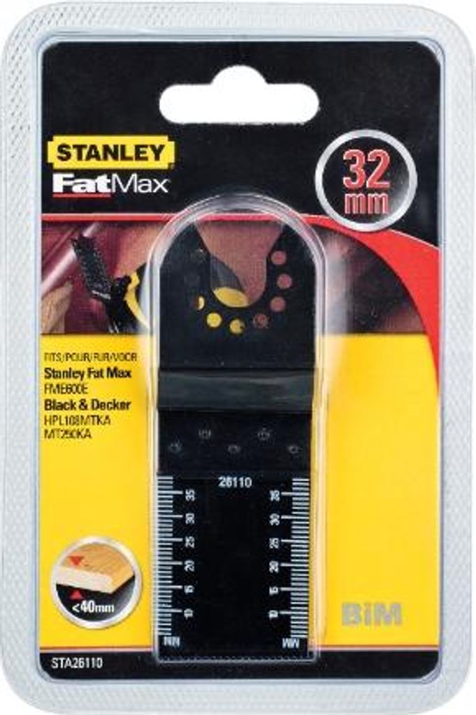 The image shows a Stanley FatMax oscillating multi-tool blade in its retail packaging.