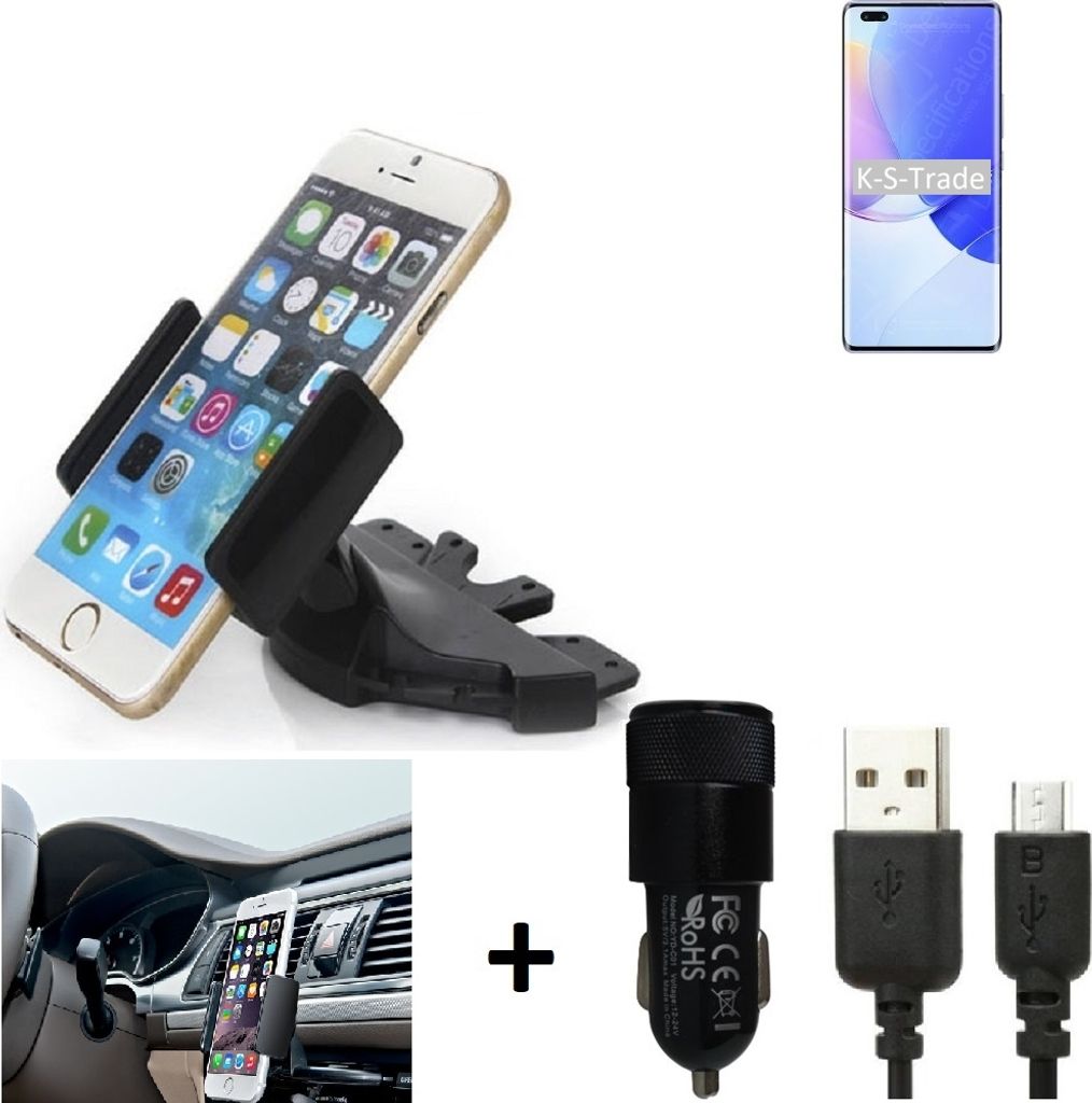 TOP SET K-S-Trade Autohalterung kompatibel mit Huawei nova 9 Pro CD Schlitz Halterung KFZ-Halter Radio Handy Halterung 360° drehbar DVD-Schacht inkl.