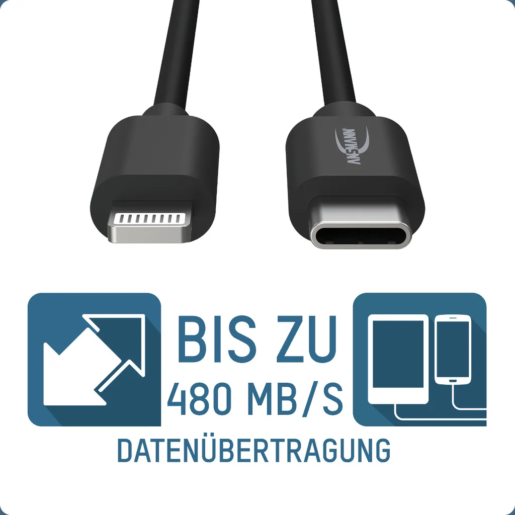 Câble Lightning USB-C ANSMANN 1700-0107 Robuste et Long de 2 Mètres - 4