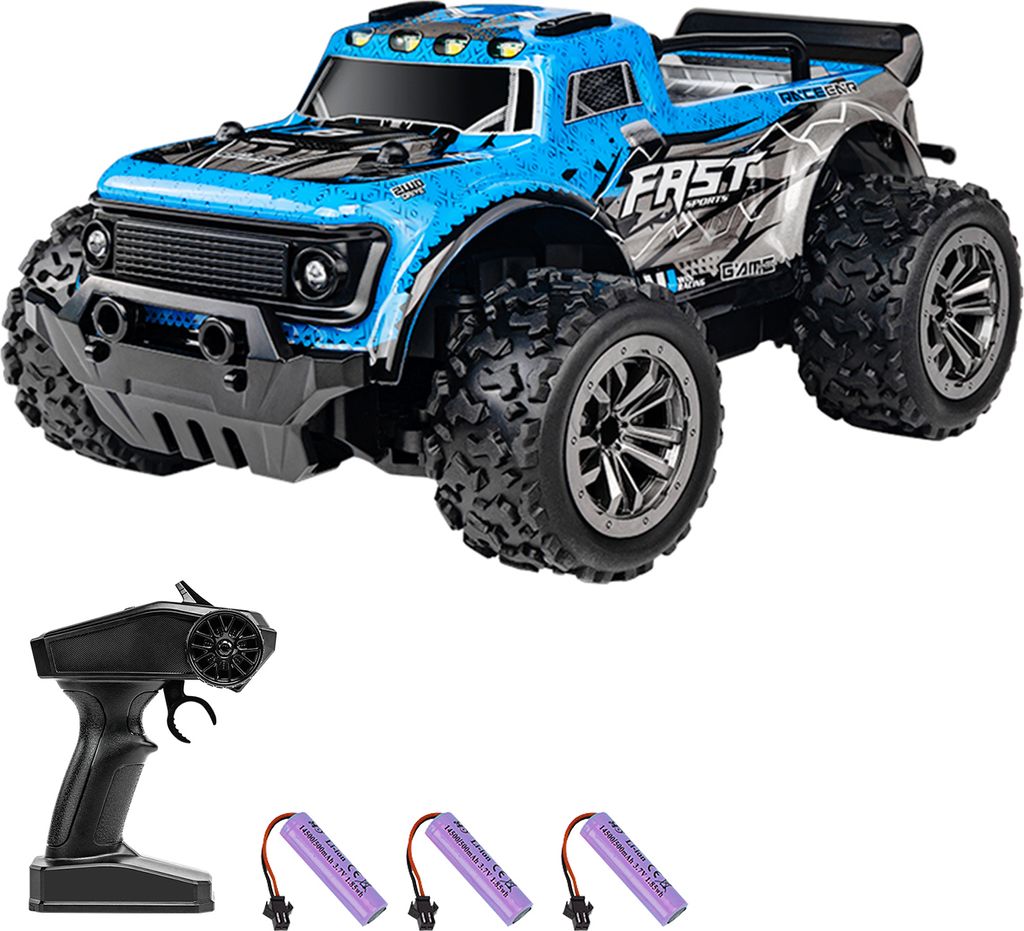 Ferngesteuertes Auto, 2,4 GHz, 1/20 All-Terrain-Fernbedienung, kurzer LKW, 25 km/h Hochgeschwindigkeits-Offroad-Auto mit LED-Licht, Vollproportiona...