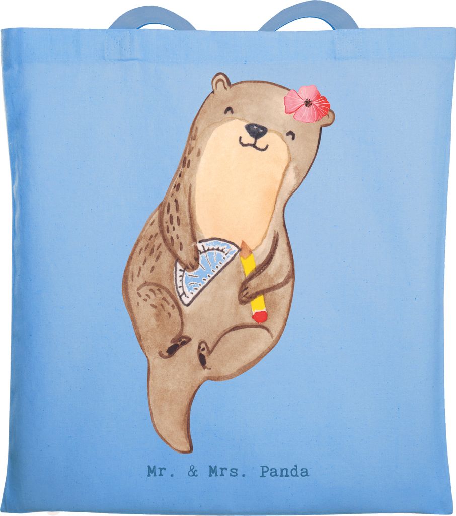 Mr. & Mrs. Panda Tote Bag Bauzeichnerin Herz - Sky Blue - Geschenk, Laptoptasche, Einkaufstasche, Jutebeutel, Tasche, Beutel