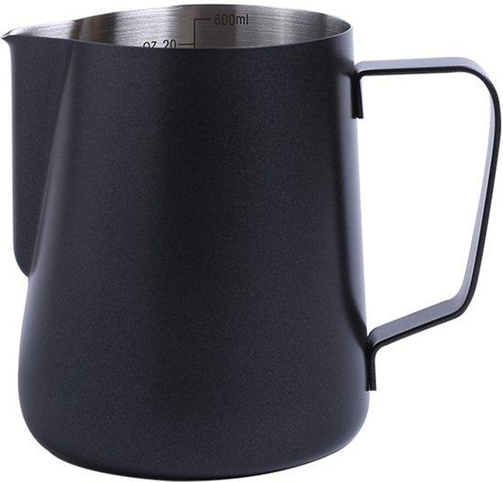 600ml Milchkanne aus Edelstahl, schwarz, für Kaffee- und Milchschaumgeräte, tragbarer Milchschaumgerät mit Maßverteilung, Barista-Ausstattung, ...