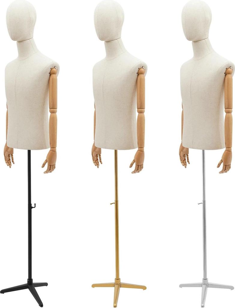 Herren Torso Schaufensterpuppe - Schneiderbüste Oberkörper - Höhenverstellbar 135–193 cm - Bewegliche Holzarme - Leinenbezug - Kreuzfuß - Rot...