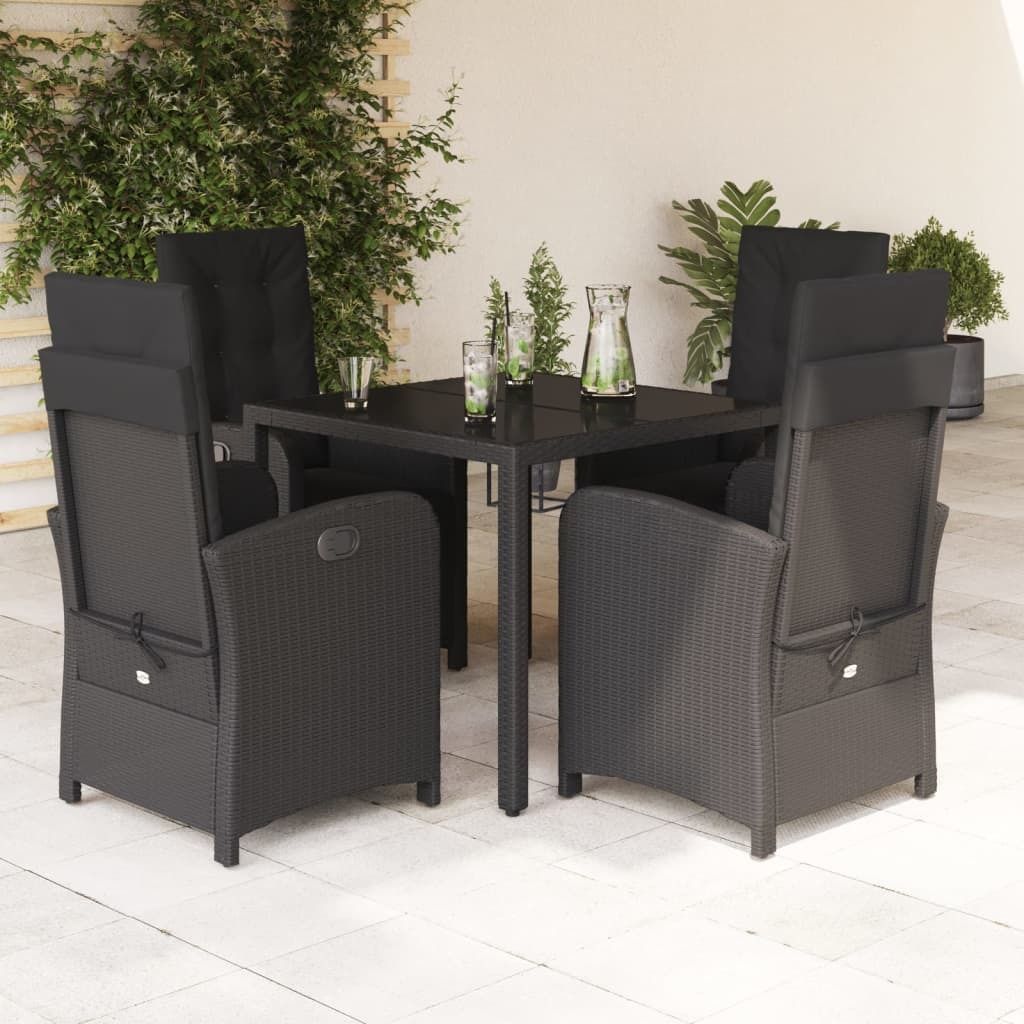 Möbel 5-tlg. Garten-Essgruppe mit Kissen Schwarz Poly Rattan 2024