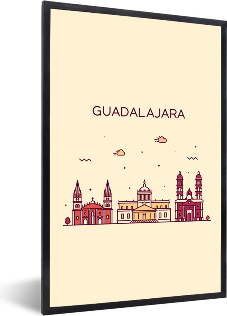 MuchoWow Gerahmtes Poster Mexiko - Skyline - Guadalajara 40x60 cm - Poster mit Schwarzem Bilderrahmen Wandposter Rahmen Foto Bilder - Papierdruck...