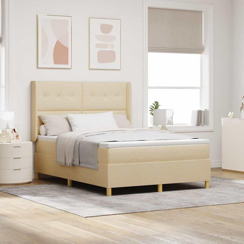 Maison Exclusive - Boxspringbett mit LED-Lichtleisten Creme 160 x 200 cm Stoff