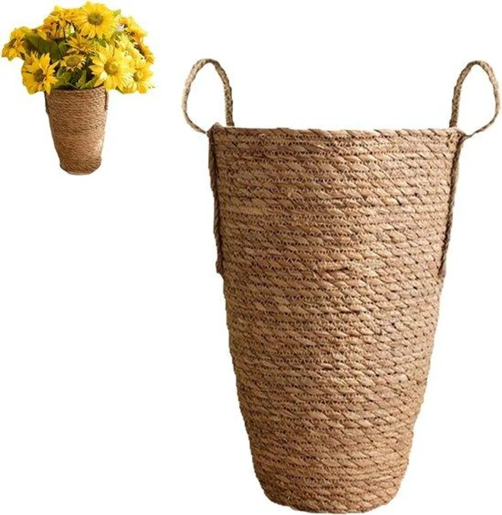 Panier en rotin naturel tressé noir 50 cm - Pot de fleurs design moderne