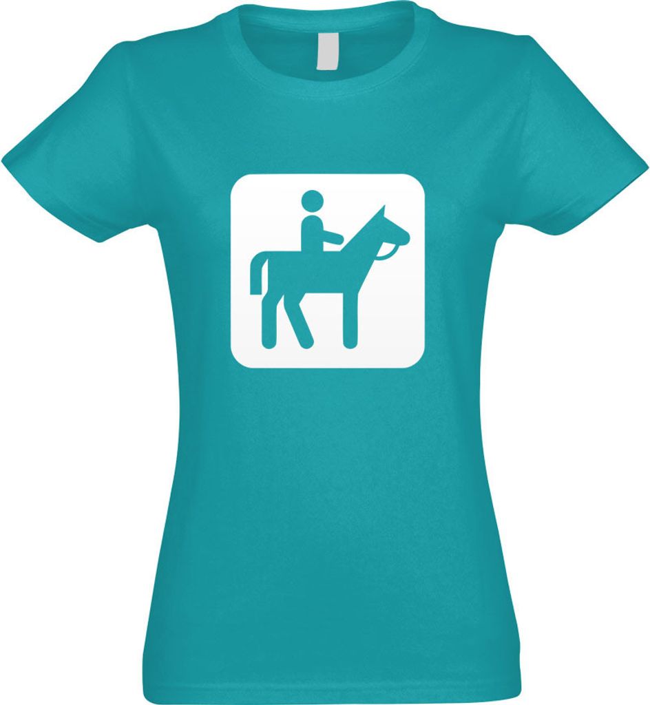 Kiwistar - T-Shirt tailliert - Damen - türkis - Pferdewandern Piktogramme - mit Motiv Bedruckt - Funshirt Design - Sport - Freizeit - Damen - XXL