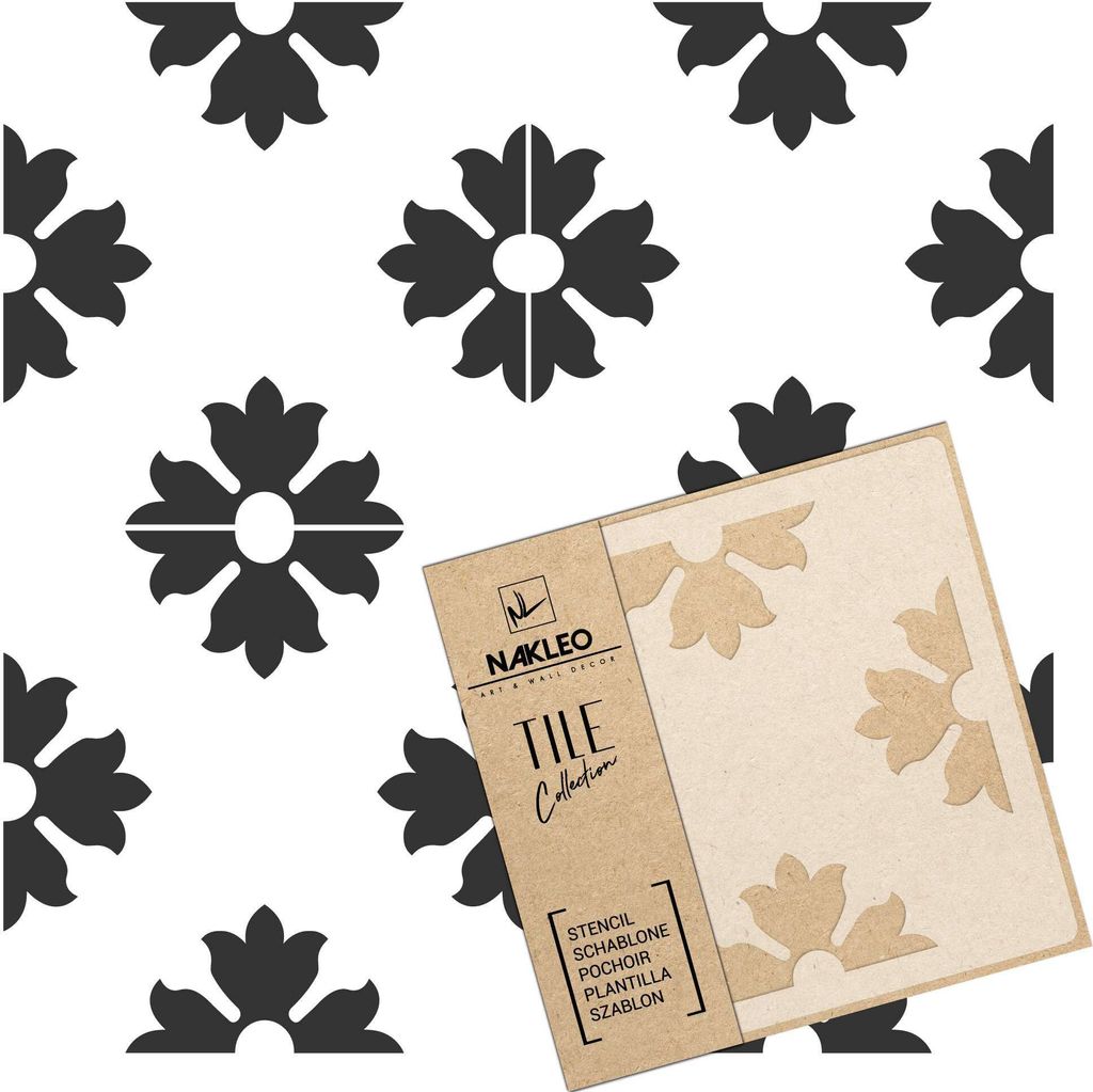 Tile Fliesen Schablone zum Malen 45x45 cm, Turiz Spanische Maurische Blume Marokkanisch, Kunststoff Wiederverwendbare Bodenschablone DIY