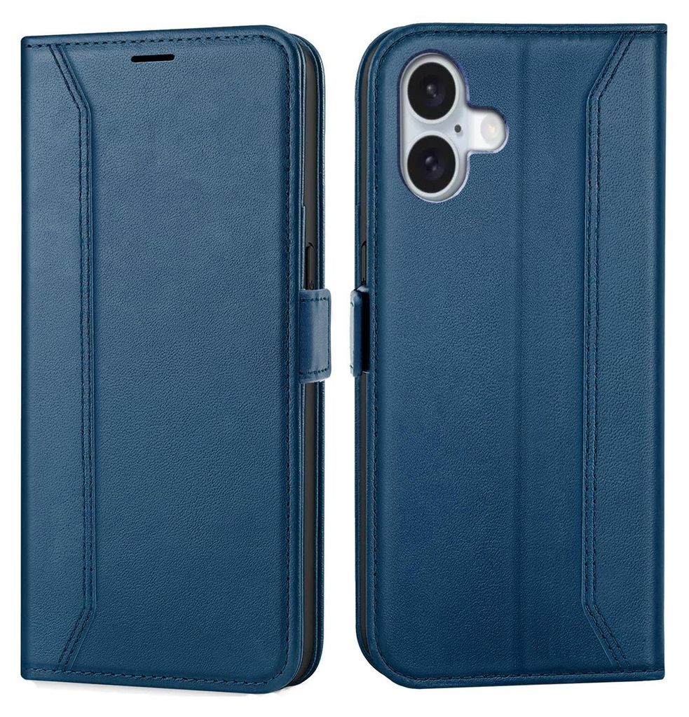 Conie RFID Klapp Tasche für iPhone 16 Kartenfach Hülle Rundumschutz in Blau
