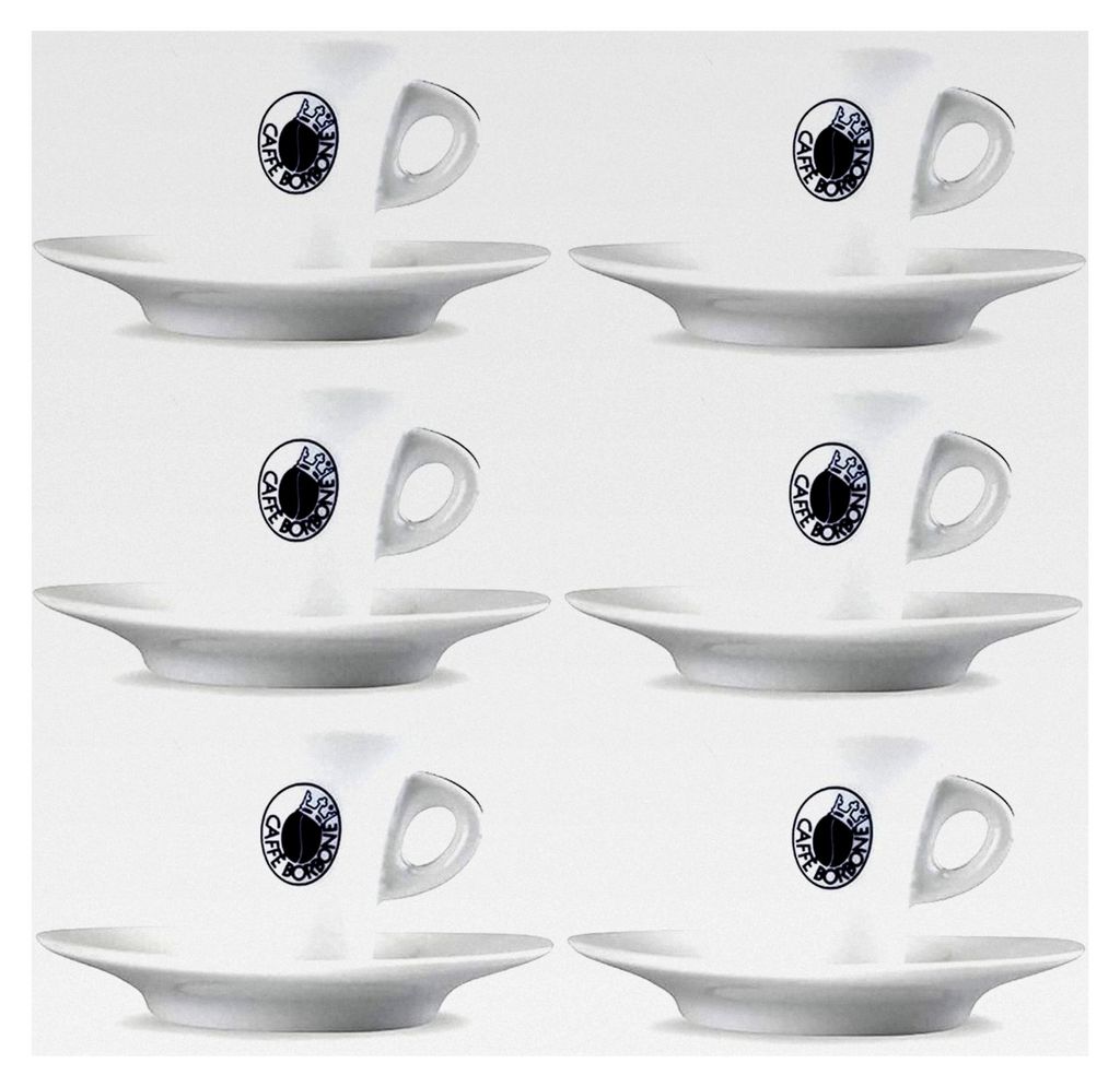 6 Caffe Borbone Espresso Tassen mit Unterteller aus Porzellan