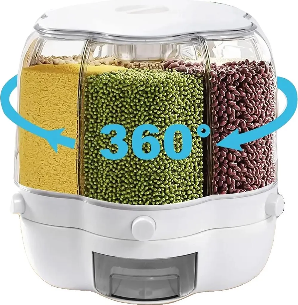 Dispenser Cereali Rotante 6 Griglie Trasparente - Organizzazione Cucina