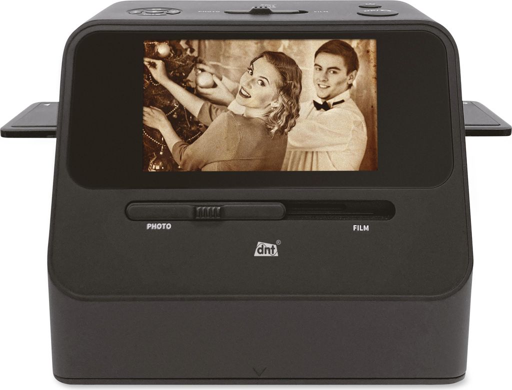 A digital scanner displaying an old photograph of a couple.