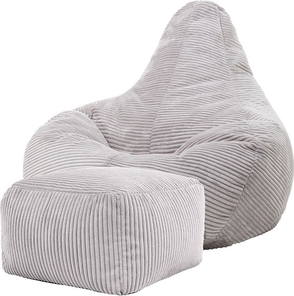 icon Sitzsack Bean Bag Dalton mit Hocker, Grau, Cord, Groß, Produktbild 