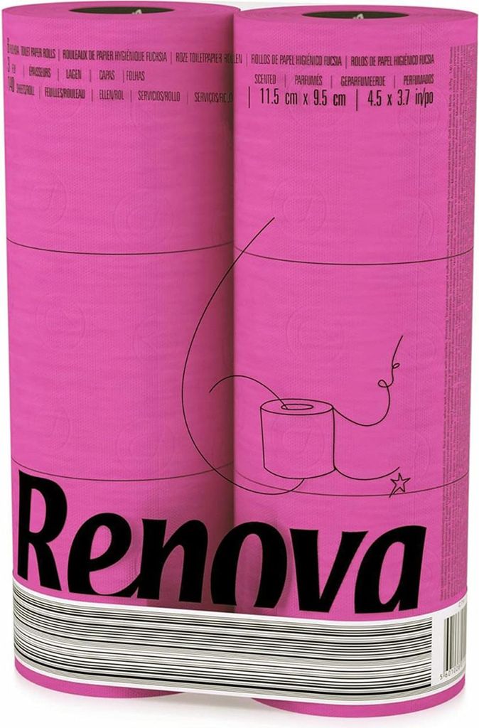 6 Rollen rosanes Toilettenpapier von Renova im Folienpack - Produktbild 