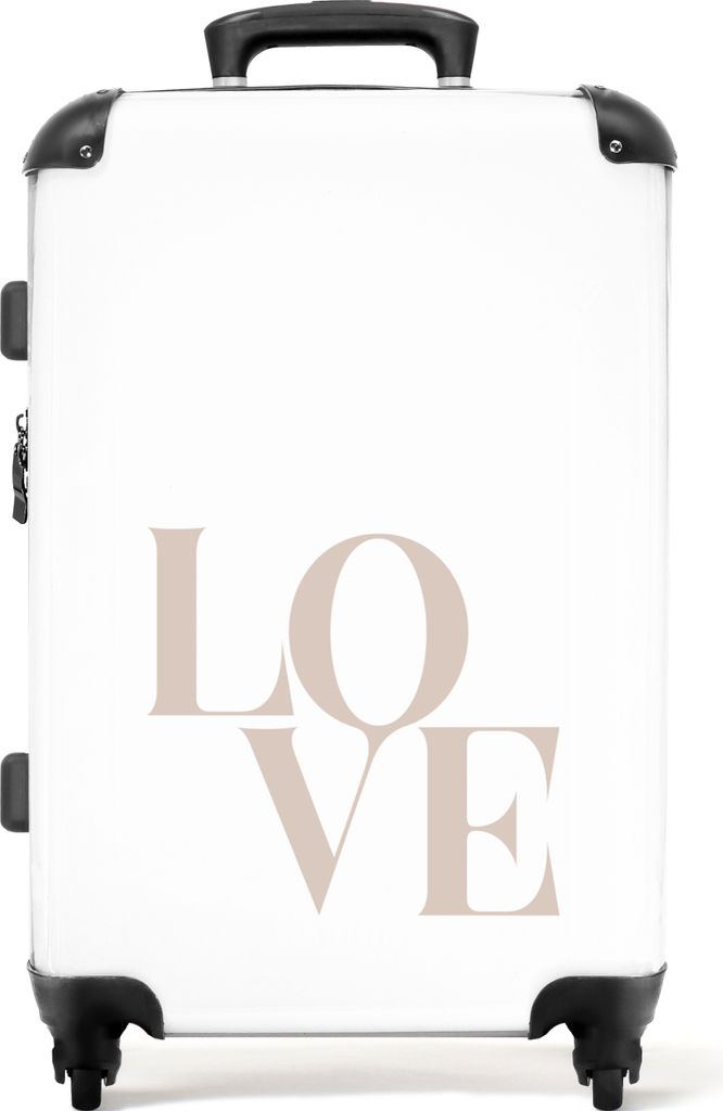 NoBoringSuitcases.com Großer Koffer - Text - 'Liebe' - Beige - Weiß - Abstrakt - Kombinationsschloss TSA - Hartschalen Trolley 4 Rollen - 72 li...
