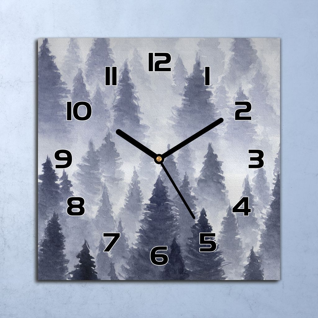 Wanduhr Echt-Glas-Küchenuhr Wald Landschaft Quarz Lautlos 30x30 Deko Bilder
